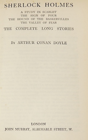 Conan Doyle, Arthur - Works; Sherlock Holmes Long Stories; Sherlock Holmes Short Stories; Historical Romances (2) & Stories, publ. John Murray, full green calf with tooled gilt spines by Bayntun (5 vols)